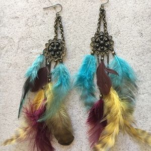 Multi-Colored Feather Earrings